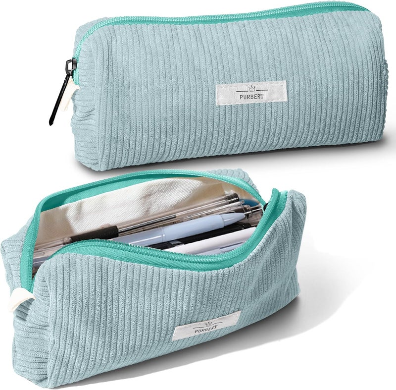 Purbert Pencil Bag Pen Case, Soft Corduroy Small Pencil Pouch Organizer with Zipper, Cute Pencil Case Pouch Stationery for Girls and Boys – Light Blue - Image 1